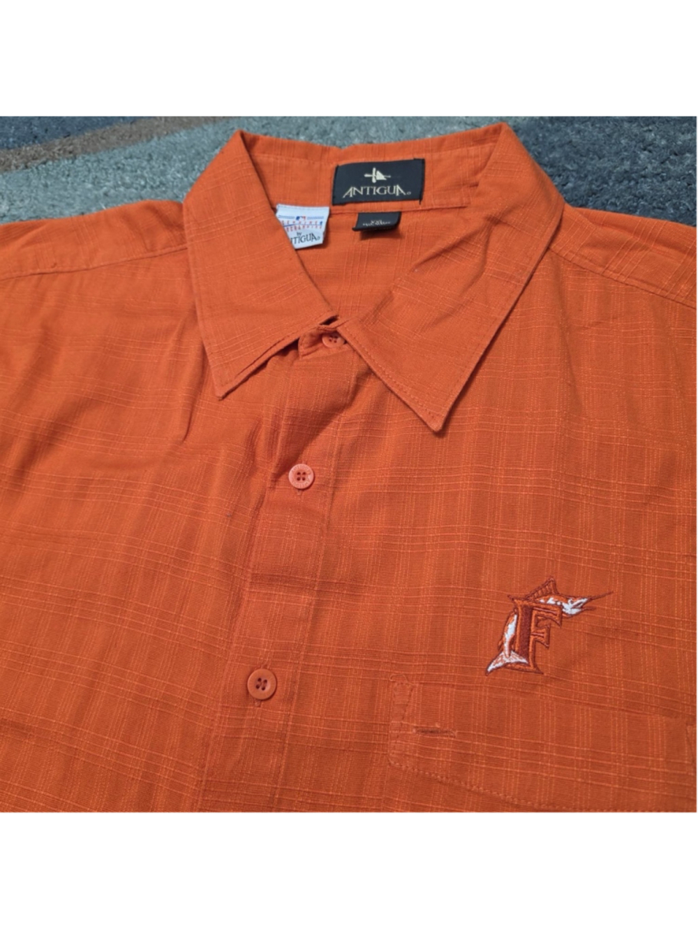 Antigua Florida Marlins Shirt Mens XXL Orange Retro MLB Button Up Camp